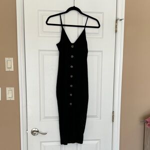 Express Black Midi Dress with Button Detail